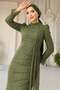 Beli Cape Detailed Stone Decorated Lace Hijab Evening Dress Green 1252 - 2