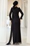 Beli Cape Detailed Stone Decorated Lace Hijab Evening Dress Black 1252 - 7