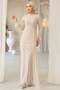 Beli Cape Detailed Stone Decorated Lace Hijab Evening Dress Cream 1252