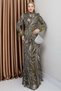 Exclusive Hijab Evening Dress with Feather Detail on the Sleeve, Bead and Sequin Embellishments Green 1000-m