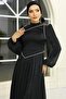 Pearl and Satin Detailed Yoryo Silk Hijab Evening Dress Black 1688 - 2
