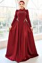 Pearl Detailed Crepe and Satin Combination Flared Hijab Bordo 1686