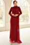 Volan Detailed Lace Hijab Evening Dress Bordo 1251 - 3