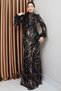 Exclusive Hijab Evening Dress with Feather Detail on the Sleeve, Bead and Sequin Embroidery Black 1000-m - 2
