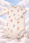 Long Sleeve 100% Cotton Snap Fastener Bodysuit with Colorful Digital Print
