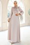 Yoryo Silk Crepe Combination Hijab Evening Dress with Lace and Pearl Detailing Taş 1685 - 3