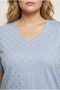 Large Size Short Sleeve V-Neck Metallic Printed T-Shirt with Side Slits 97-46 - 4