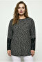 Plus Size Crew Neck Long Sleeve Leather Detailed Stretch Fabric Cotton Pack T-Shirt 303939 - 4