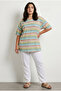 Large Size V-Neck Striped Short Sleeve Zebra Cotton Viscose T-Shirt 303953