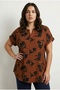 Plus Size V-Neck Short Sleeve Wrinkled Floral Printed Stretch Fabric T-Shirt 304313