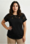 Plus Size Crew Neck Detailed Short Sleeve Tulle T-Shirt 321125
