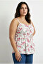 تي شيرت كبير الحجم بياقة مربعة ورباط وتفاصيل زهور 322694