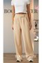 Women's Crepe Fabric Palazzo Trousers with Velcro Beige - Women's Vintage Wide-Cut Fabric Trousers - 6