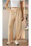 Women's Crepe Fabric Palazzo Trousers with Velcro Beige - Women's Vintage Wide-Cut Fabric Trousers - 4