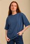 Women's Indigo Blue Oversize Crew Neck 100% Organic Cotton Plain Basic Summer T-Shirt - 6