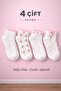 4-Piece Elegant Women's Ankle Socks Embroidered (P Cotton U, Breathable, E Stretchy