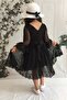 Girl's Long Sleeve Dress with Hat Lace Fabric Fabric Black - 3