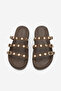 Women's Genuine Leather Three-Stripe Studded Casual Shoes Slipper Zoven Brown Suede