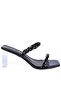 Women Black Braided Cord Mid Heel Sandals - 2