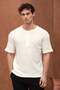 Roth Relaxed Fit Casual Henley Collar Waffle Fabric Summer Short Sleeve T-Shirt - Ecru - 5
