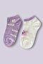 5-Piece Women's Bootie Socks Set - Purple Color Teddy Bear Patterned Cotton Ankle-Length Short Socks (5 Pieces) - 6