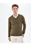 Dark Khaki Slim Fit V-Neck Basic Knitwear Sweater 50314190-Vr111 - 2