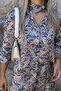 Navy Blue Karşık Pattern Satin Scarf Set - 4