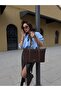Isola Brown Large Size Striped Waterproof Women's Shoulder Bag - 4