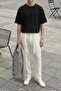 Men's Baggy Belted Elastic Waist Cotton Trousers White - 3