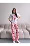 Women's White Printed T-Shirt and Pink Pajama Set with Strawberry Print - 2