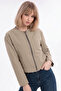 Women's Beige Balloon Sleeve Oversize Zippered Bomber Jacket - 3