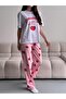Women's White Printed T-Shirt and Pink Pajama Set with Strawberry Print - 5