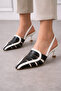 Black and White Leather Slingback Heeled Shoes