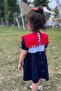Navy Collar Red Pompom Design Baby Girl Blue Dress - 3