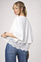 white short sleeve crew neck cropped oversized lace detail hem t-shirt - 2
