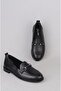 Seç 2505 Genuine Leather Buckle Women's Flat Shoes Black - 7