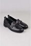 Seç 2505 Genuine Leather Buckle Women's Flat Shoes Black