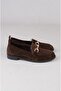 Seç 2505 genuine leather buckle women's flat shoe brown suede - 3