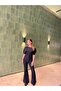 Women's Balloon Sleeves Asymmetric Cut Bluz Pants Bottom Top Set - 3