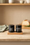 Printed Ceramic Salt and Pepper Shaker Set - Matte Black - with Natural Wooden Stand