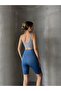 Corset Detail Gathering Biker Leggings Blue - Blue - 6