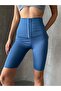 Corset Detail Gathering Biker Leggings Blue - Blue - 2