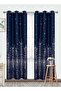 Ocean Castle Starry Night Thermal Blackout Curtain, Dark Blue 100x250cm for Boys Bedroom - 3
