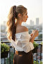 شال طويل بني وأبيض منقّط منقوش فيسكوز - 150x6 سم - 5