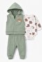 Baby boy Transitional newborn Corded Fabric Vest Set teddy bear embroidered 3 piece stylish baby set 3-6-9-12 months - 4