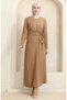 Bürümcük fabric side tied dress 1017-01 milky coffee