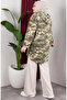 Patterned Hooded Plush Cardigan 2062-14 Khaki - 5