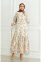 Patterned belted linen dress 0471b-04 beige milky coffee - 5