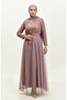 Lace belted evening dress 5353a-15 lilac