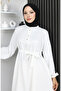 Belmando Fabric Half Button Belted Dress 2166-03 White - 5